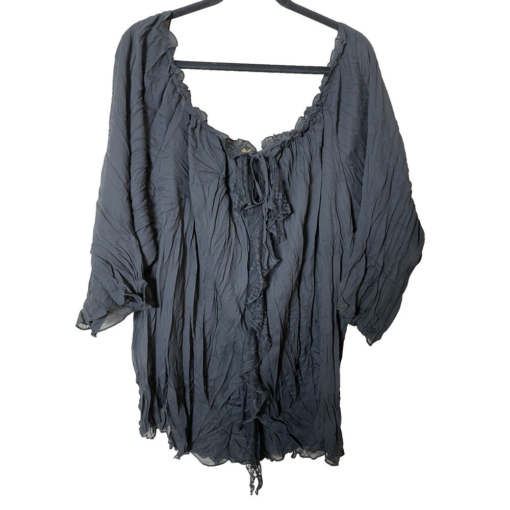 Ashley Stewart Women's Black Sheer Ruffle Long Sleeve Blouse Size 22/24